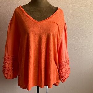 CHICOS 3/4 Sleeves Women's V-Neck Orange Top